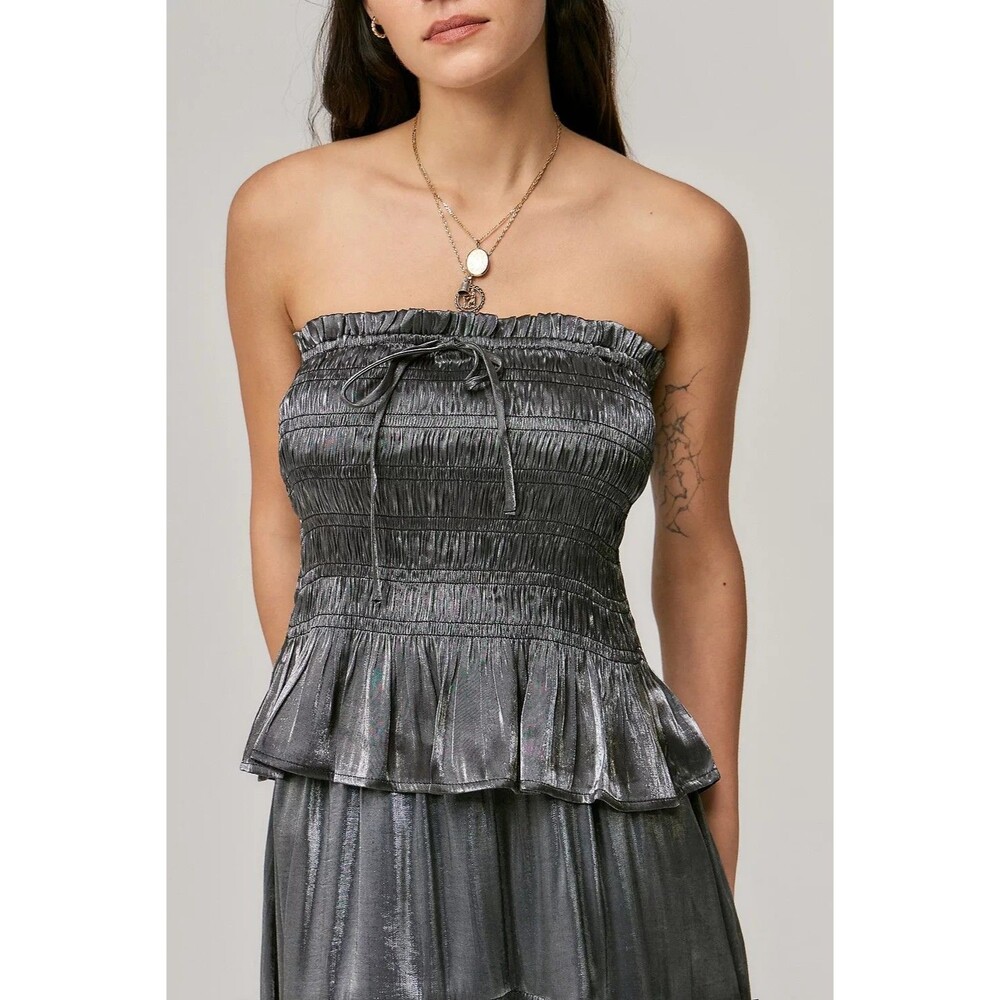Damson Madder Elsa Smocked Metallic Taffeta Cami top Silver Grey Sz 20